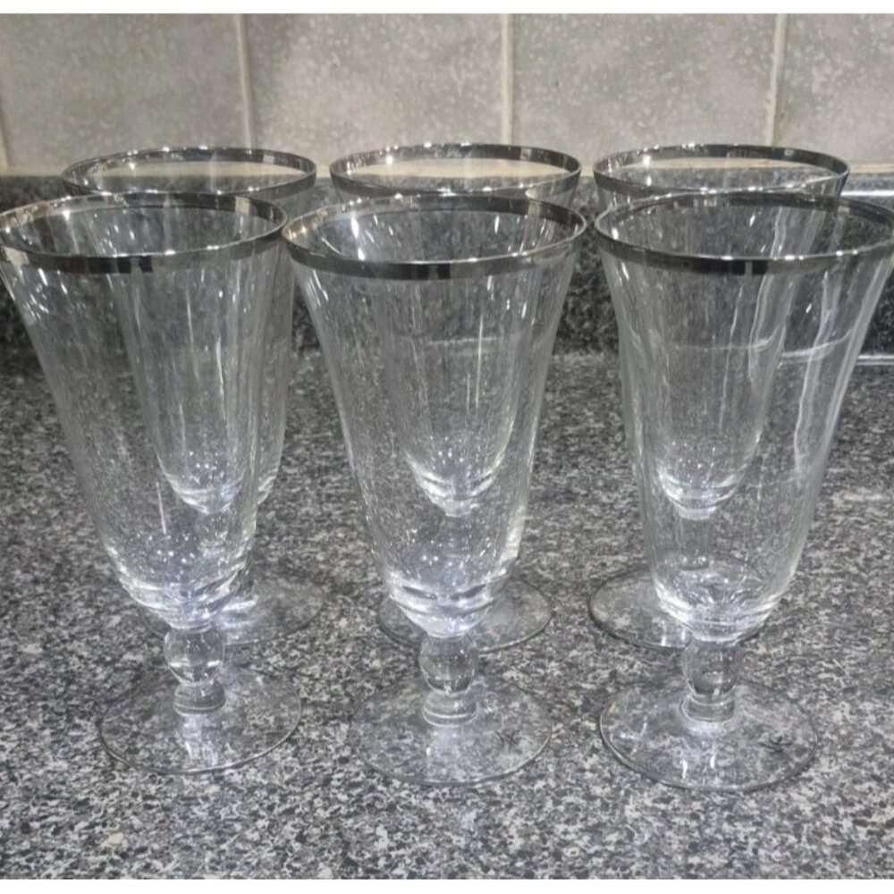 Set Of (6) Platinum Rim BarWare Vintage Glasses Goblet Revere Glastonbury Lotus